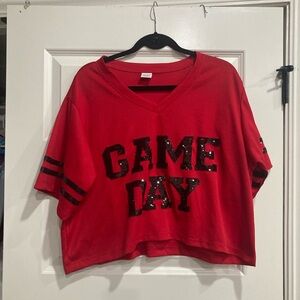 Anna & Ava Red Crop Top with Black Sequins